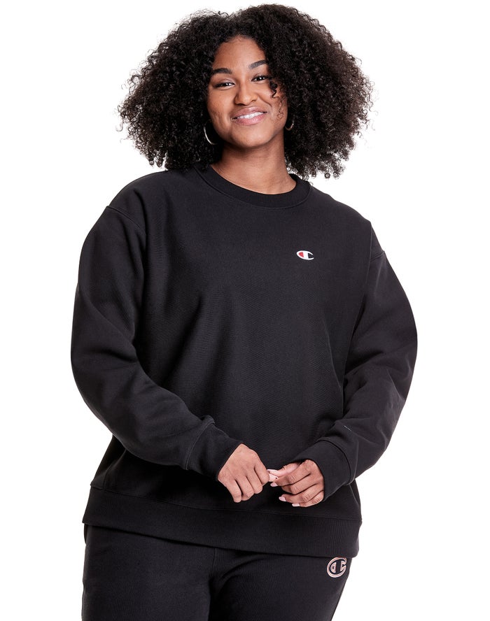 Champion Dame Sweatshirt Sort - Plus Reverse Weave Crew - Danmark JIM-721395